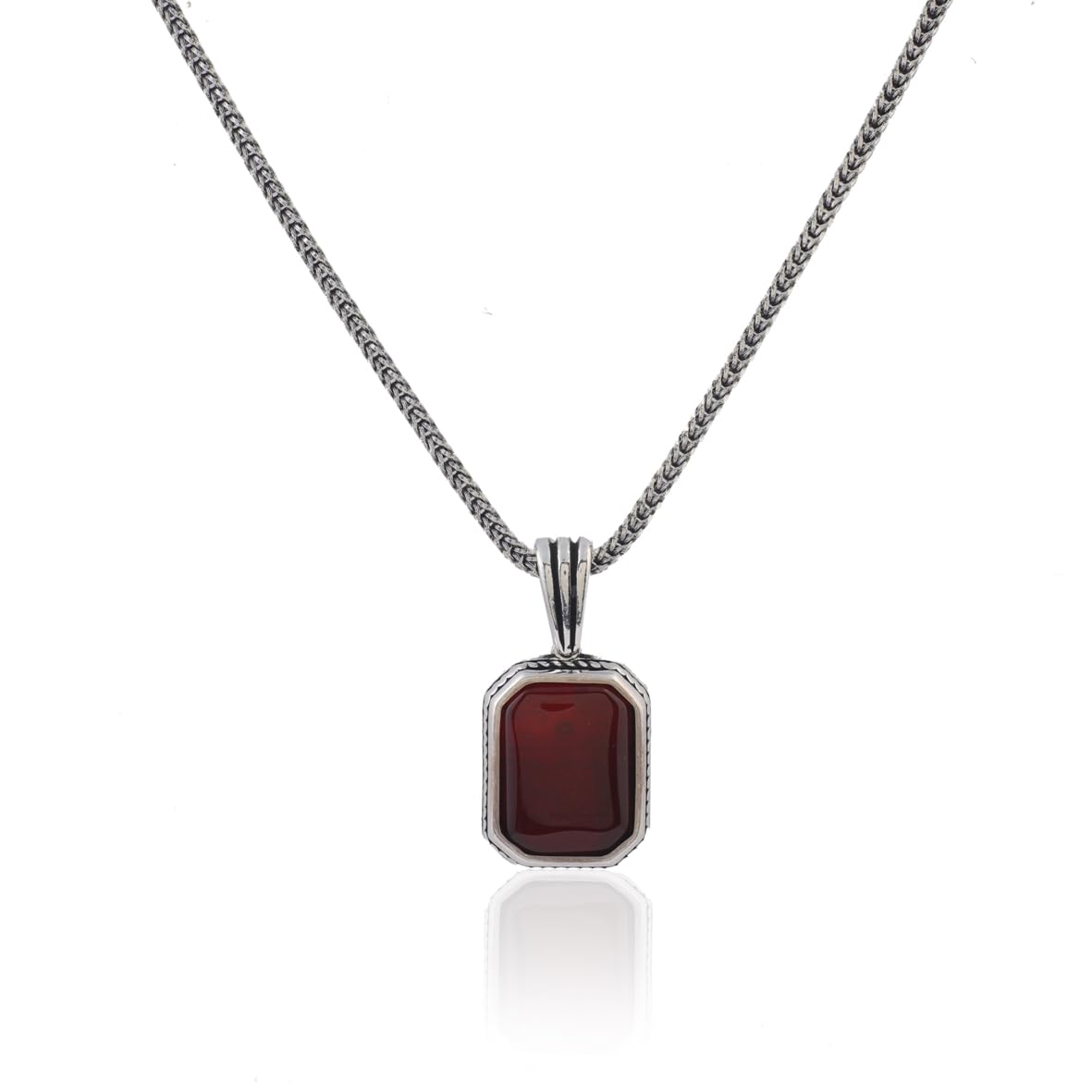 Sterling Silver Garnet Gemstone Necklace for Men - Gothic Pendant Chain with Biker Style & Silver Polishing Cloth Gift