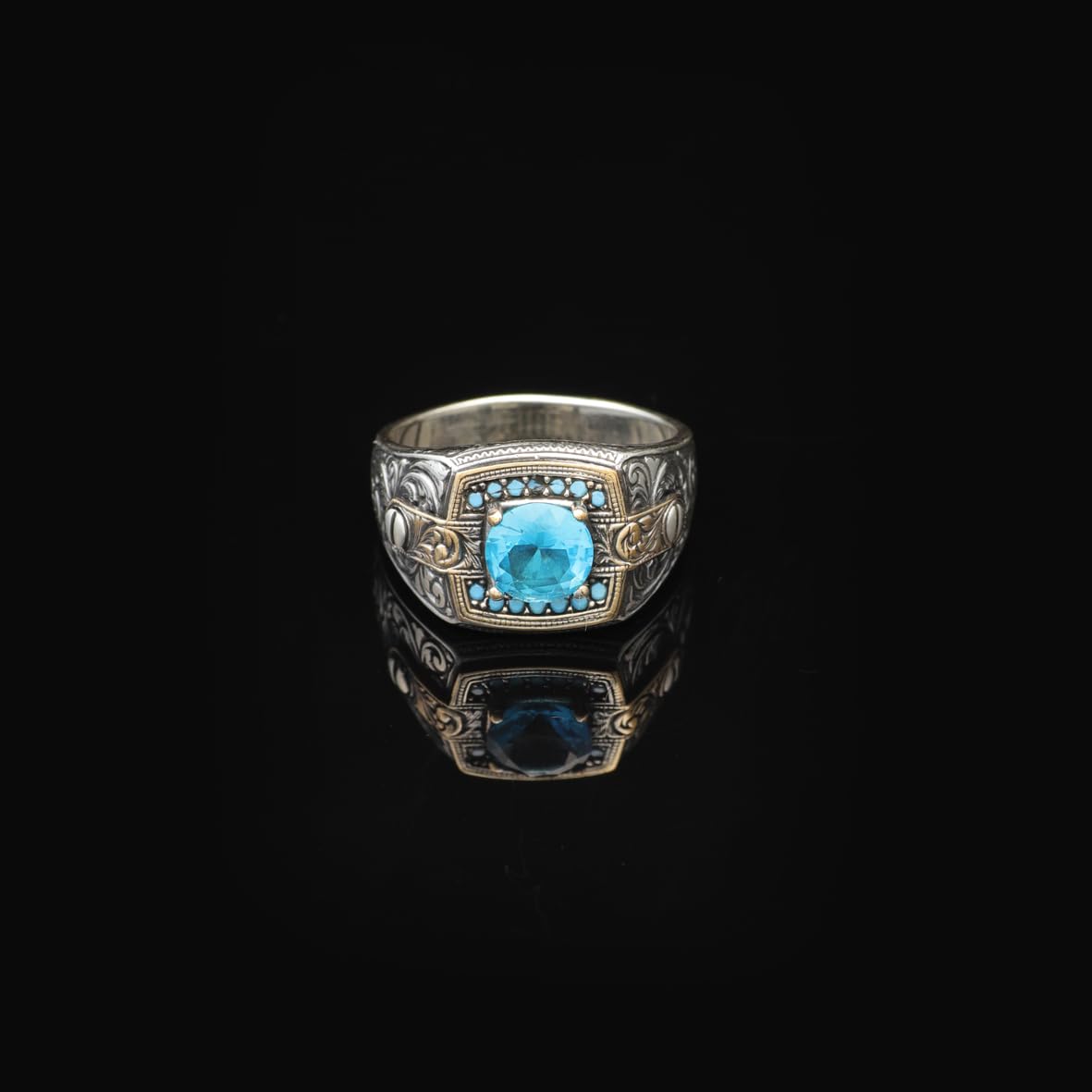 Aquamarine Ring - Vintage Style Men's Gemstone Engagement Ring