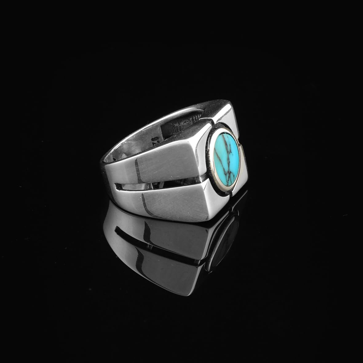 Men’s Turquoise Signet Ring - Vintage Ottoman Style Pinky Ring