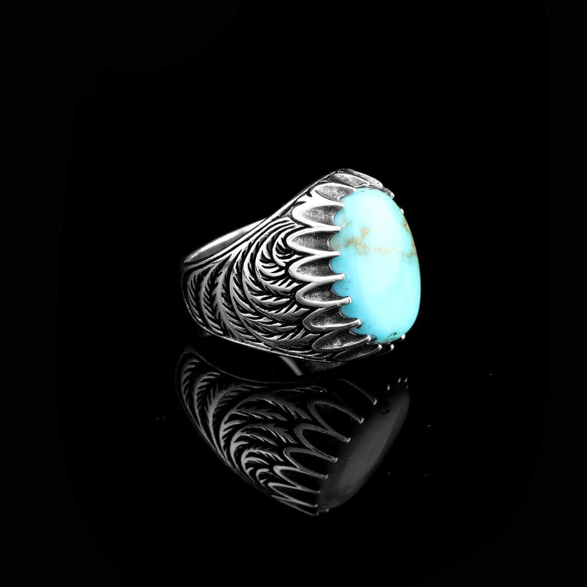 Mens Turquoise Signet Ring – Handmade Vintage Sterling Silver Gemstone Ring for Men with Custom Engraving – Engagement Ring + Gift Silver Polishing Cloth