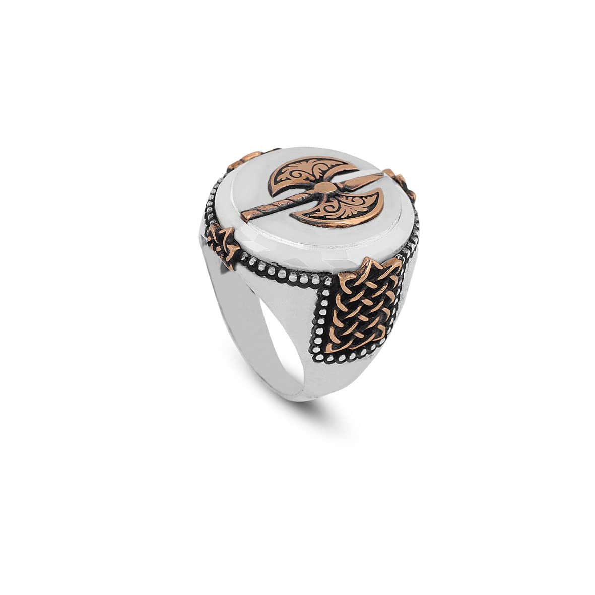 Mother of Pearl Gemstone Handmade Mens Ring
