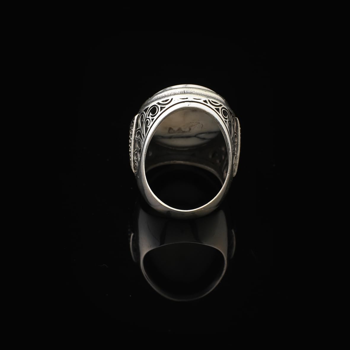 Mens White Turquoise Ring – Chunky Sterling Silver Ring with Micro Sapphire