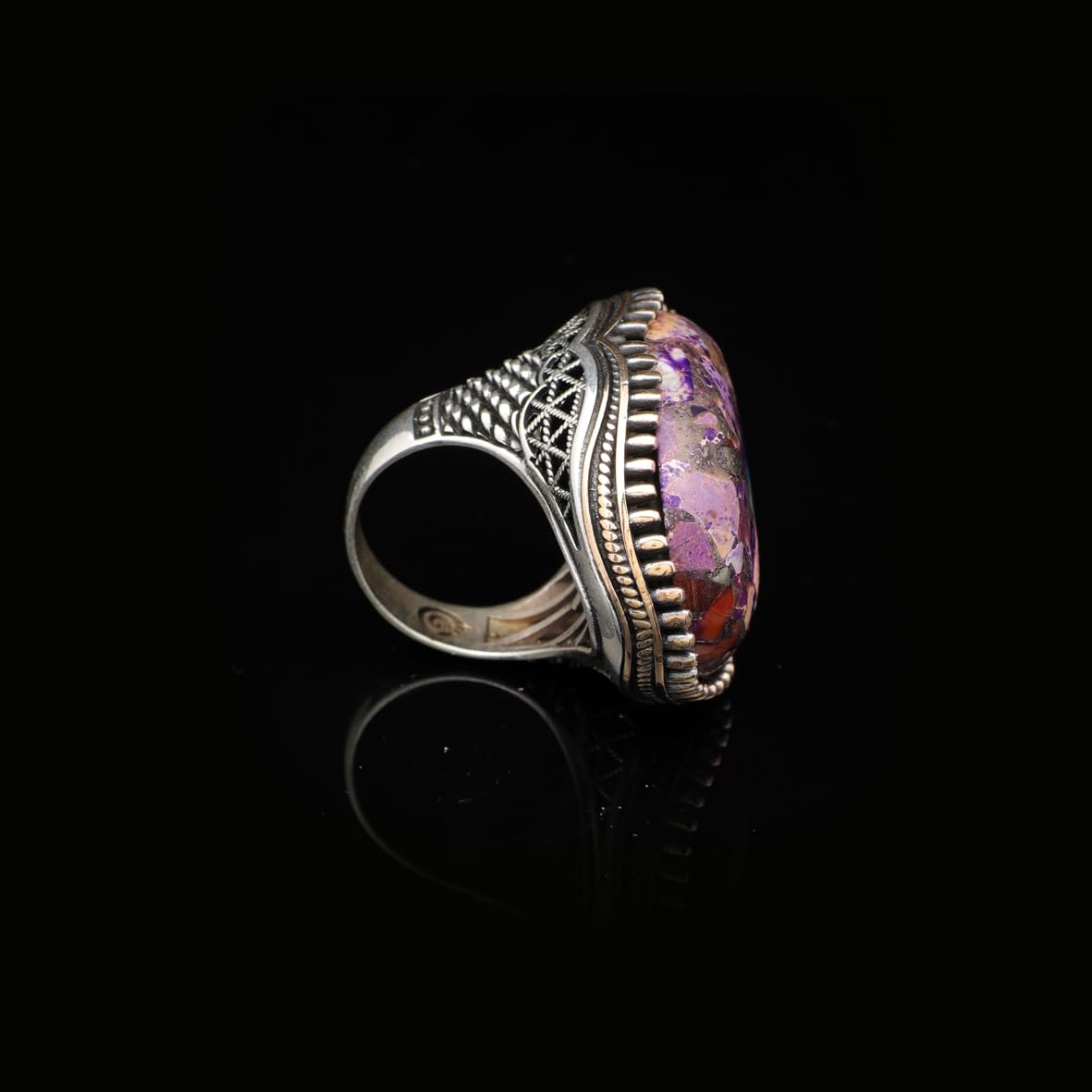 Special Turquoise Men’s Ring with Large Oval Stone – Vintage 925 Sterling Silver Ring