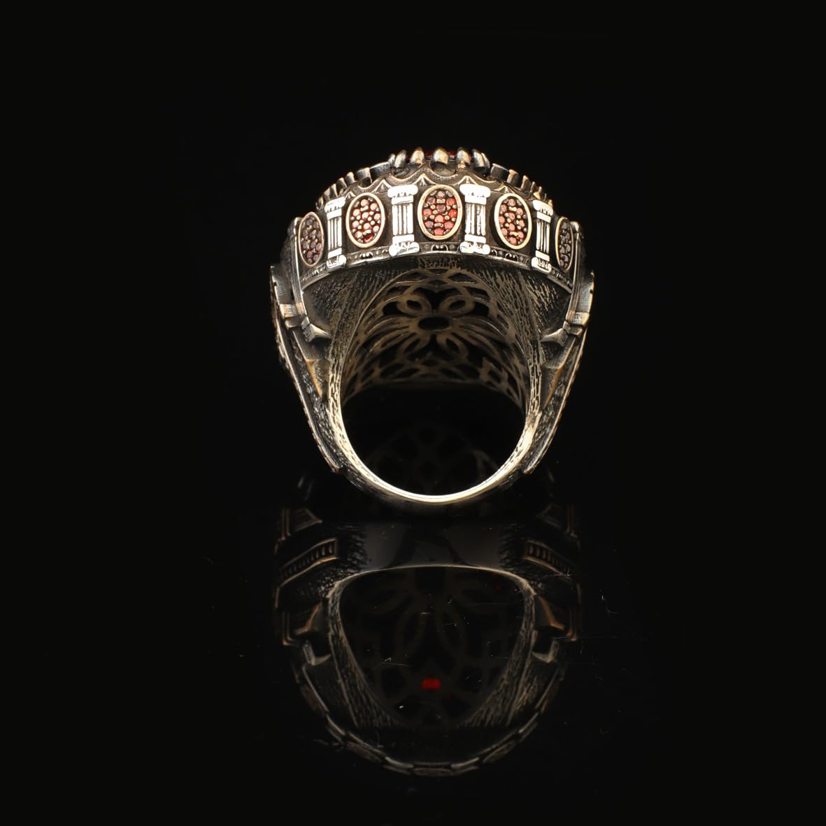 Garnet Eagle Signet Ring Large Statement Whiskey Barrel Chunky Silver Ottoman Vintage 925 Sterling Promise Engagement Gemstone Gift for Husband