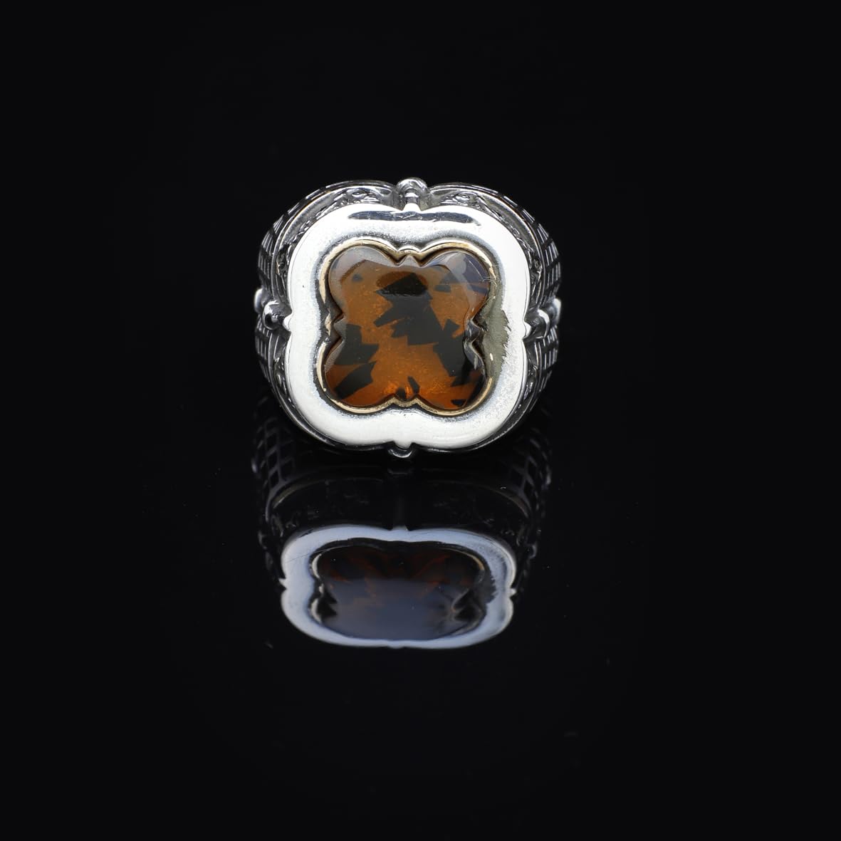 Vintage Amber Ring with Sword Design
