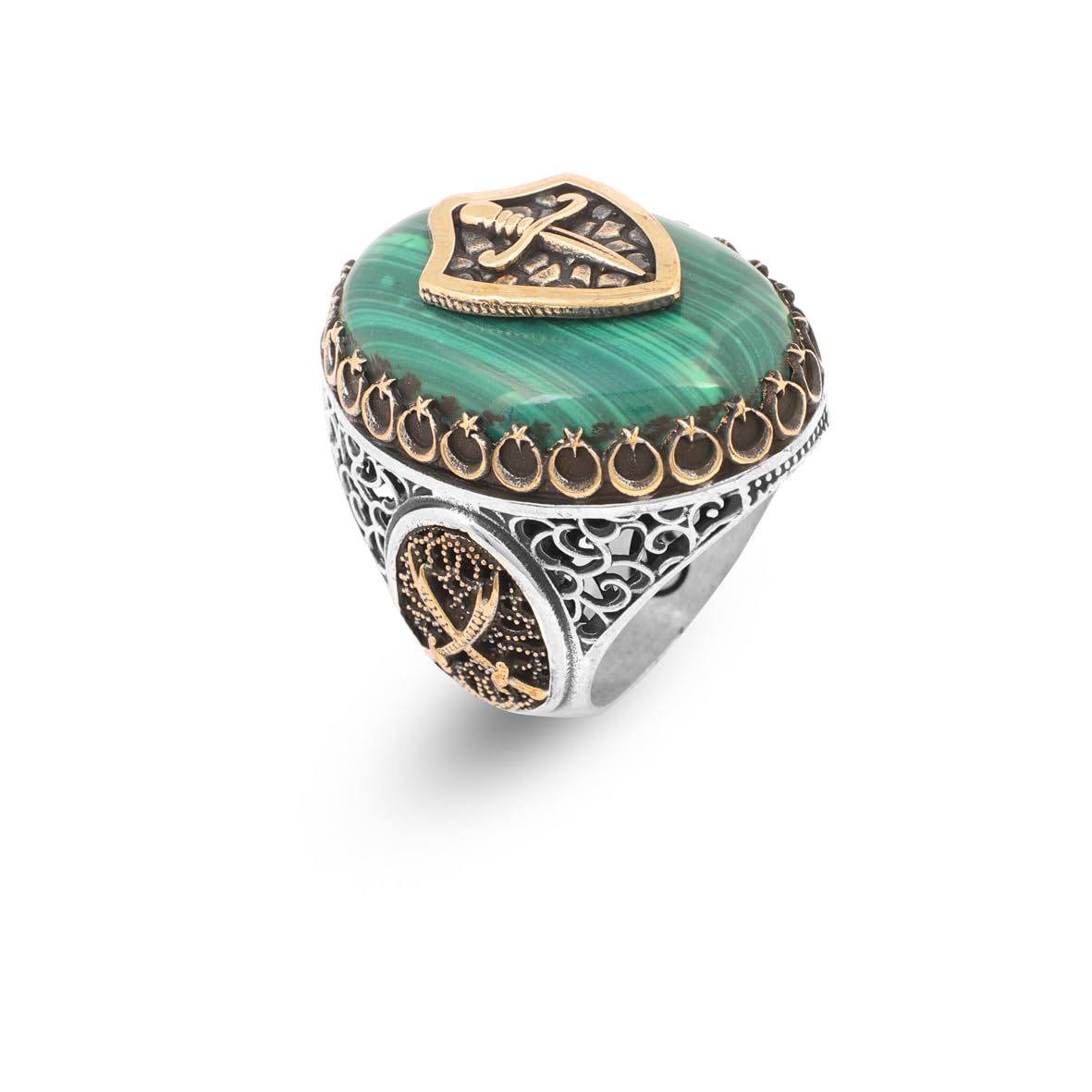 Malachite Sword Turkish Ring Large Chunky Silver Whiskey Barrel Ottoman Vintage 925 Sterling Engagement Promise Ring Gemstone Gift for Husband
