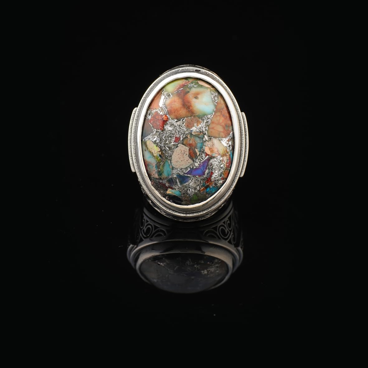 Handmade Mens Silver Rings – Chunky Turquoise Gemstone Ring