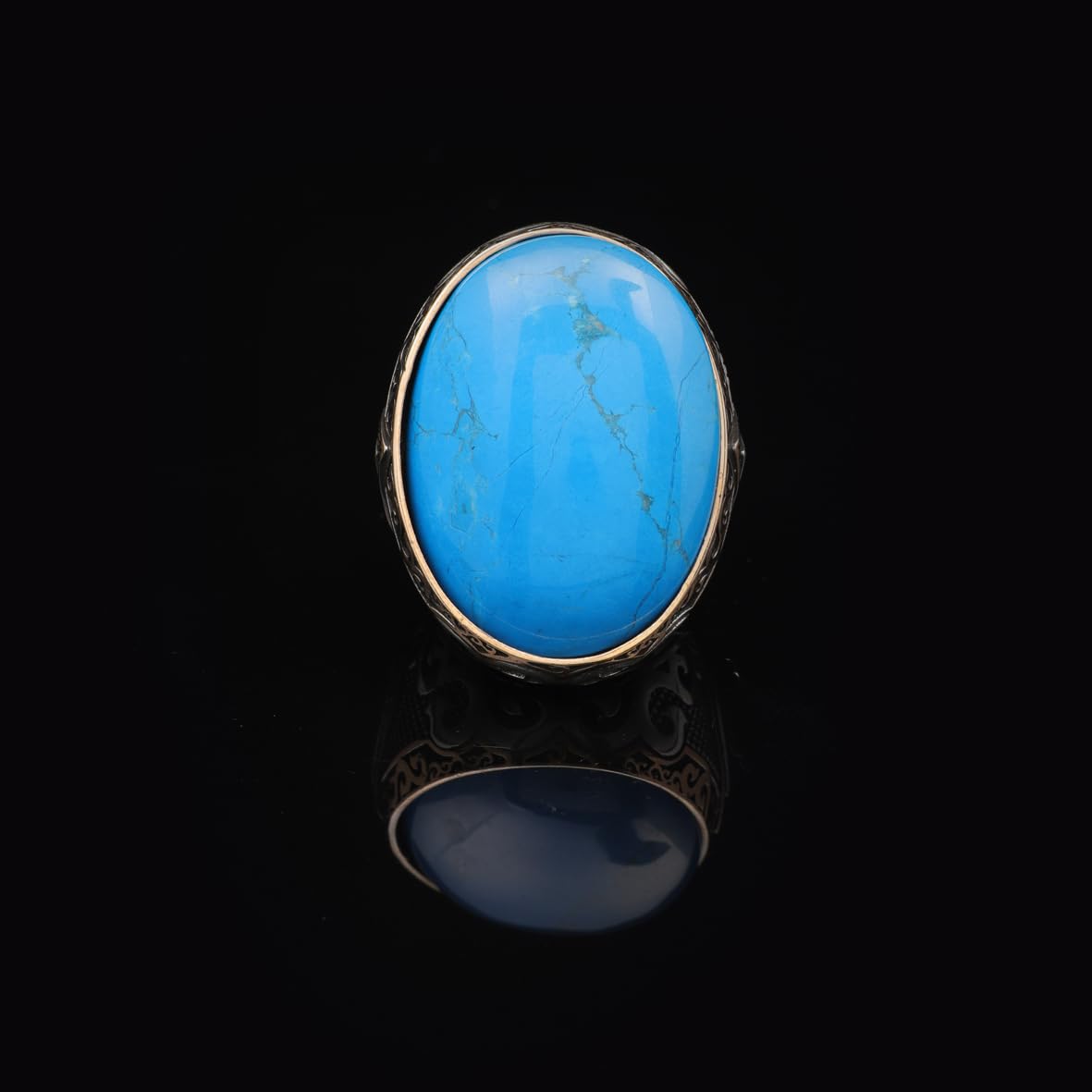 Genuine Turquoise Men's Ring - Large Oval Stone