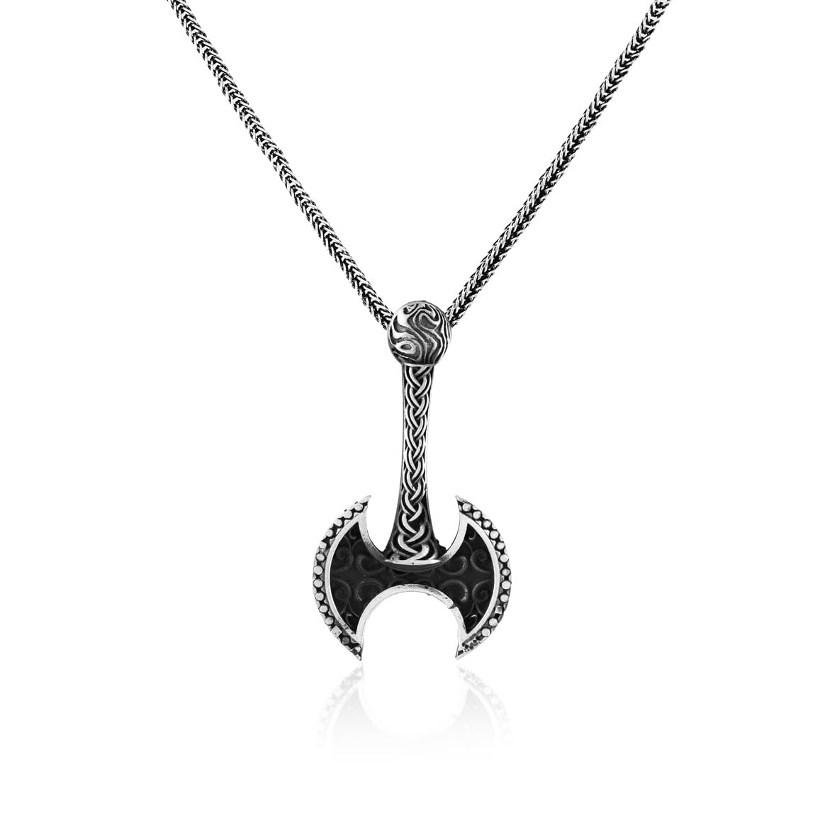 Sterling Silver Axe Necklace for Men - Gothic Biker Pendant with Silver Chain & Cleaning Cloth Gift - Sterling Silver Silver Chain
