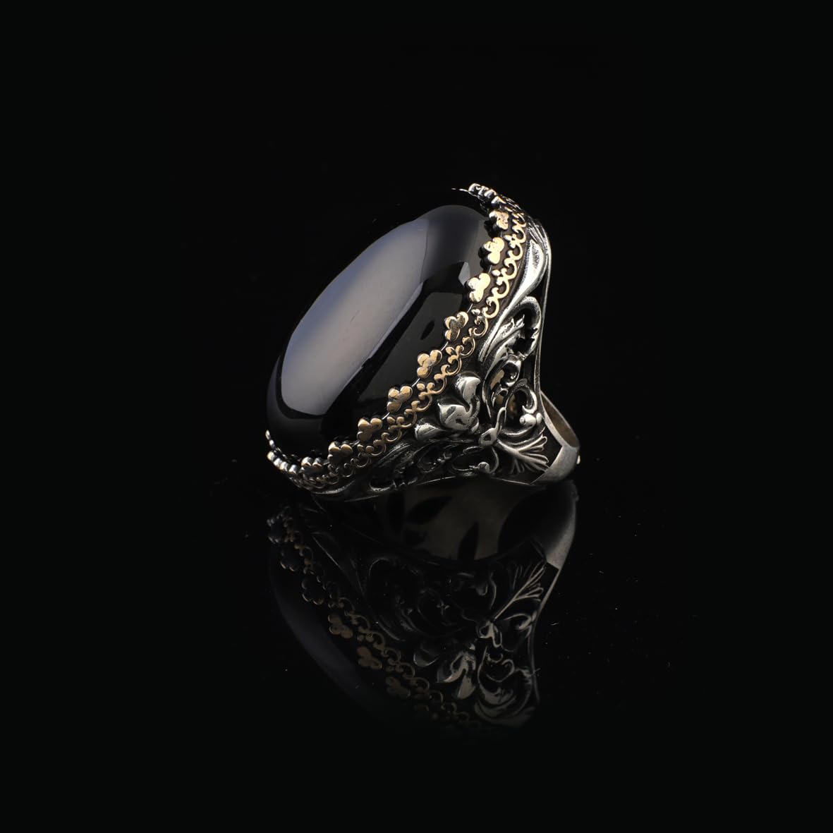 Black Onyx Ring for Men – Chunky Sterling Silver Ottoman Gemstone Ring