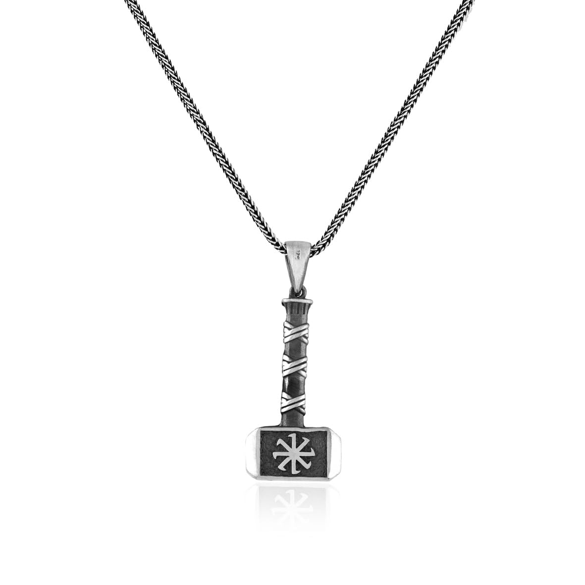 Viking Knob Necklace - Sterling Silver Men’s Pendant with Gothic & Biker Style Silver Chain - Free Cleaning Cloth