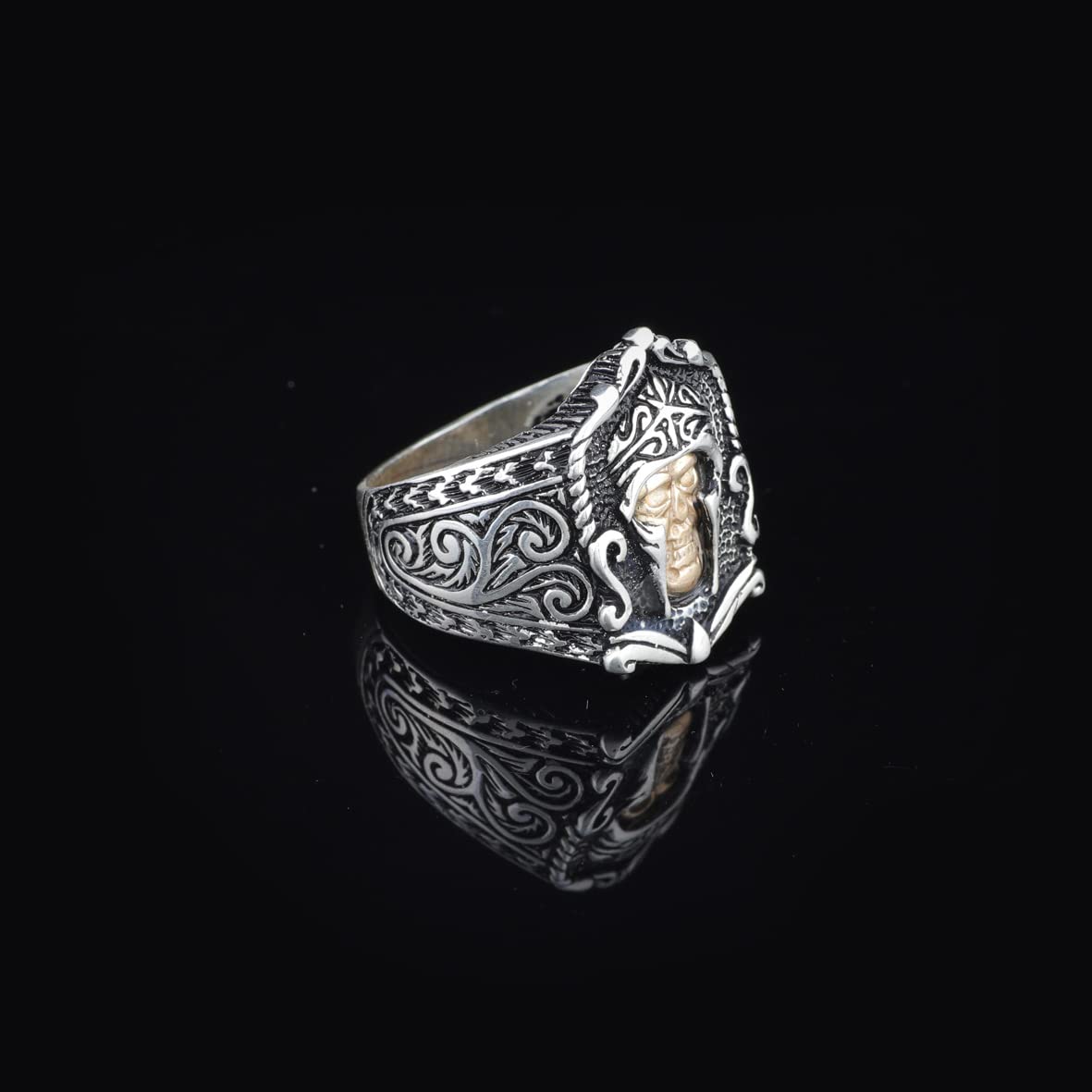 925K Sterling Silver Gold plated Skull Ring