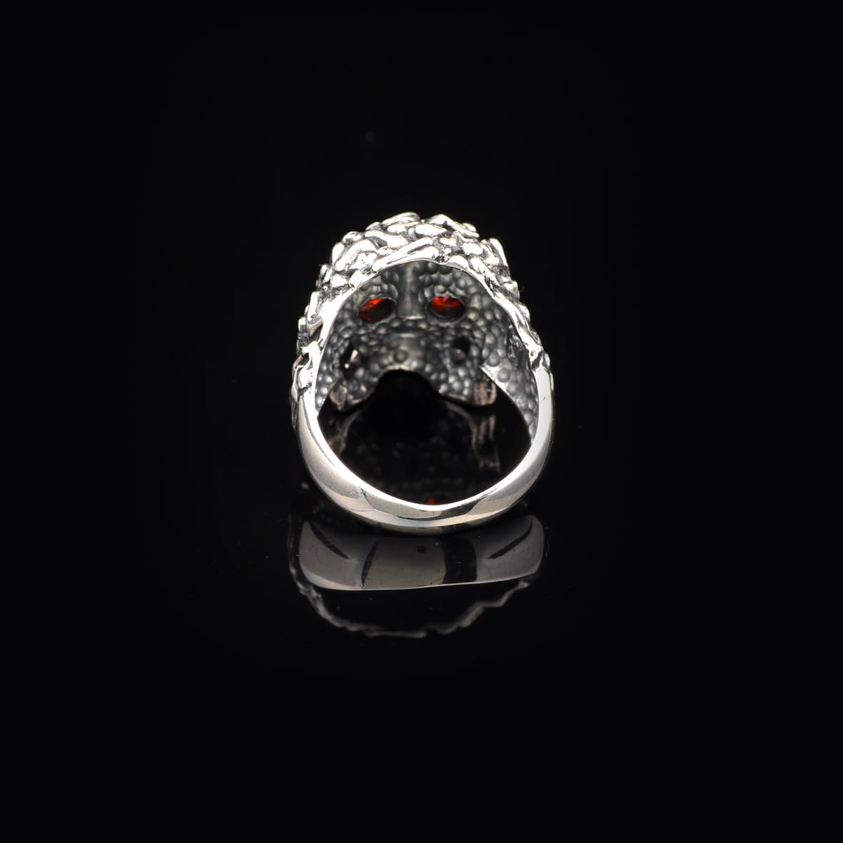 Handmade Vintage Skull Ring with Garnet Stone - Polished 925 Sterling Silver Men's Ring