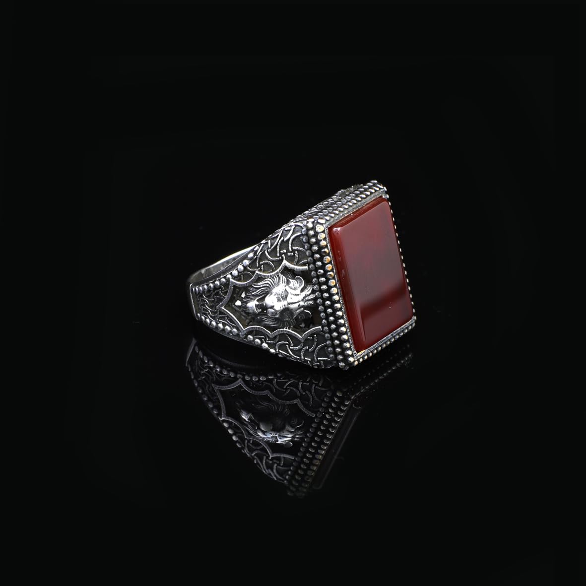 Men's Lion Ring with Carnelian Gemstone - 925 Sterling Silver Jewelry - 925 Sterling Silver Rings for Men - Birthday Gifts