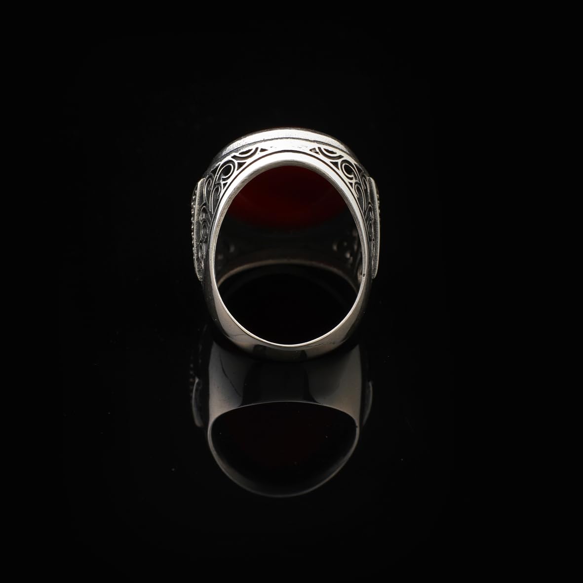 Carnelian Ring Sterling Silver for Men – Large Chunky Ottoman Gemstone Ring with Micro Sapphire – Handmade Vintage Engagement Ring with Custom Engraving