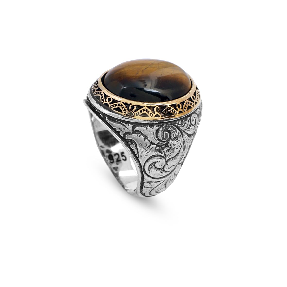 Tiger Eye Ring – Ottoman Vintage 925 Sterling Silver Engagement Ring – Promise Ring for Him – Gemstone Gift for Husband