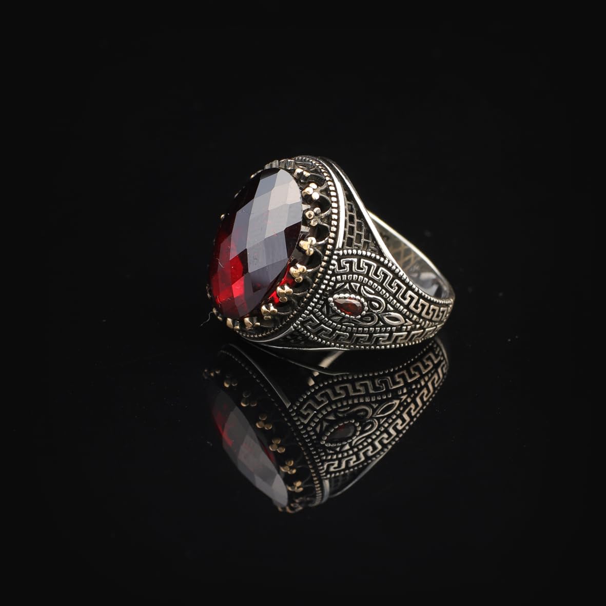925 Sterling Silver Garnet Ring – Oval Ottoman Gemstone Ring for Men