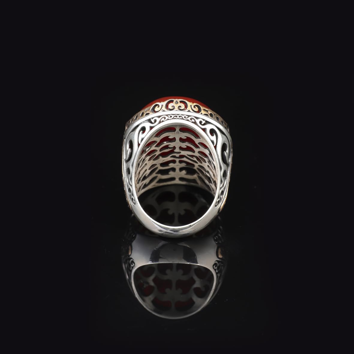Carnelian Ring - Oval Stone - Large Gemstone Ring - Men's Vintage Handmade 925 Sterling Silver Ring with Silver Polishing Cloth Gift