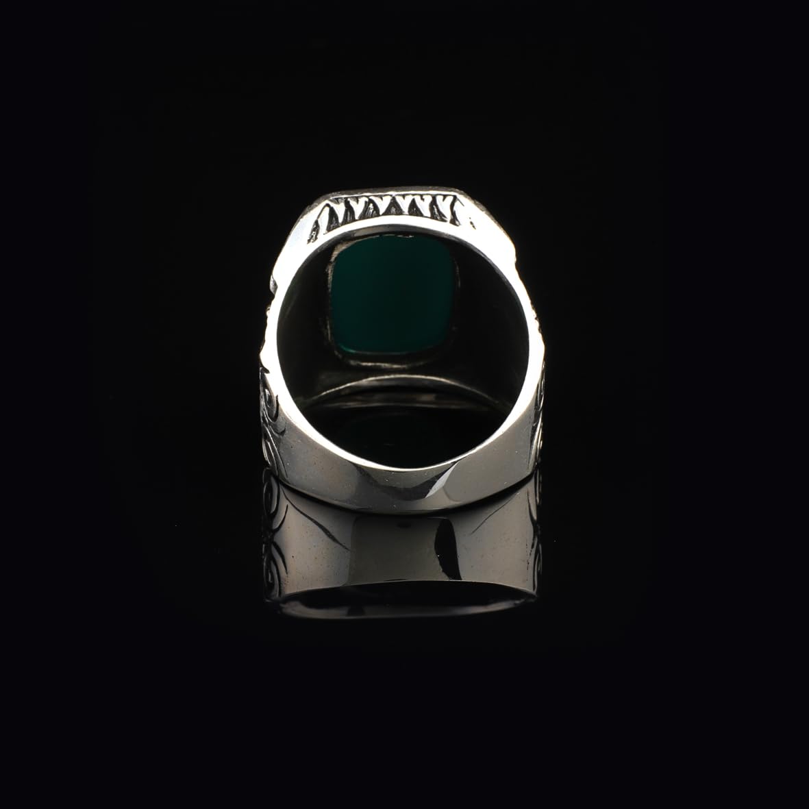 Men's Sterling Silver Eagle & Jade Ring – Vintage Signet Gemstone Ring