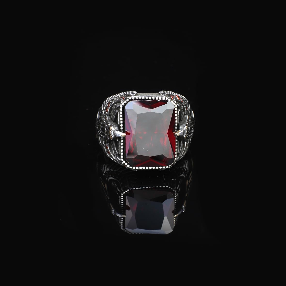 925 Sterling Silver Eagle Ring for Men - Ruby Eagle Ring for Men - 925 Sterling Silver Eagle Design Jewelry - Birthday Gifts