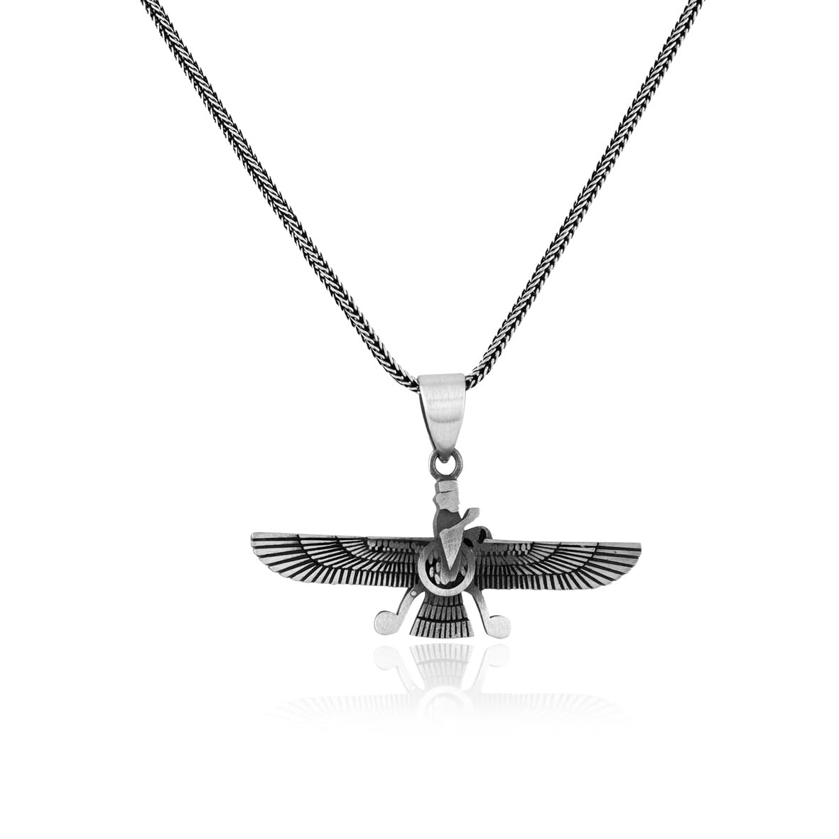 American Eagle Pendant Necklace in Sterling Silver - Men’s Gothic - Biker Style with Silver Chain & Cleaning Cloth Gift