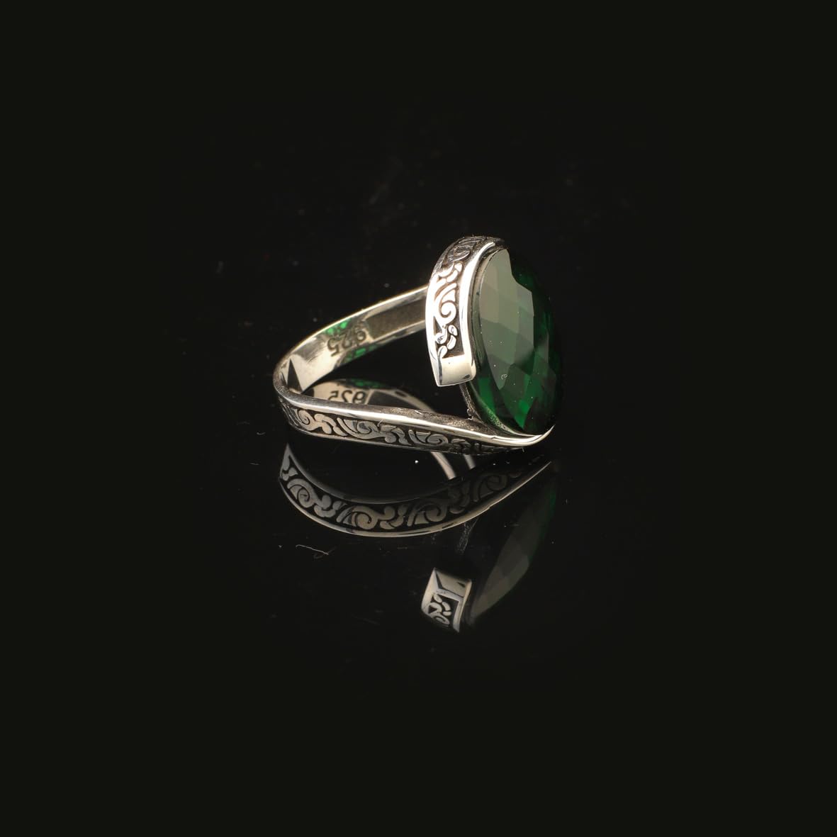 Emerald Ring Gemstone Ring Ottoman Statement Ring Vintage Ring Pinky Ring Sterling Silver Ring Gift for Him Jewelry