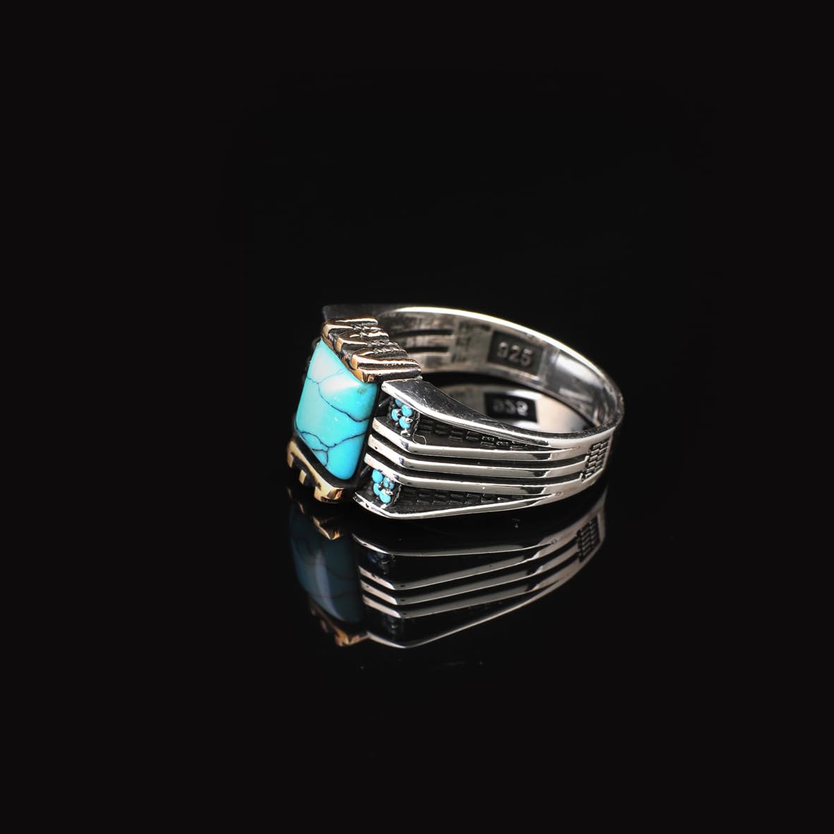 Handmade Turquoise Gemstone Square Stone Pinky Ring for Men Vintage 925 Sterling Silver