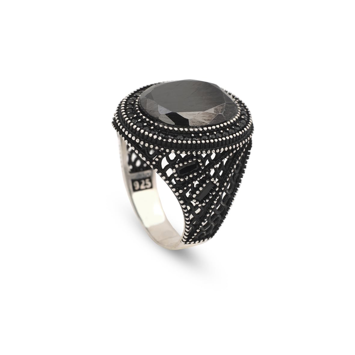 Black Onyx Ring for Men – Ottoman Style Handmade Sterling Silver Ring