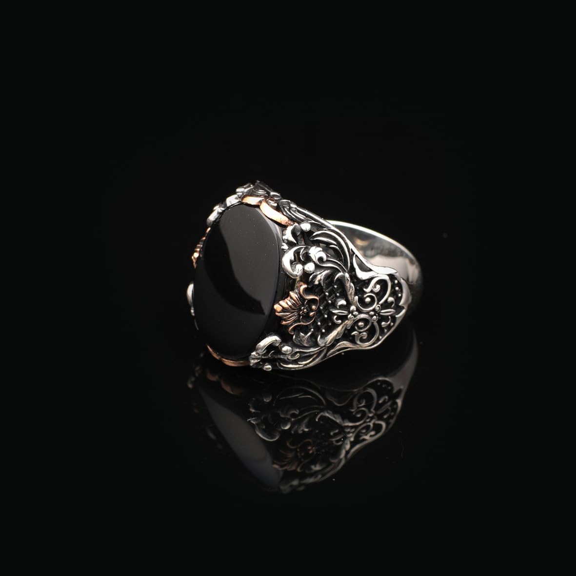 Handmade 925 Sterling Silver Black Onyx Oval Stone Ring - Vintage Polished Gemstone Engagement Ring for Men with Engraving and Silver Polishing Cloth Gift
