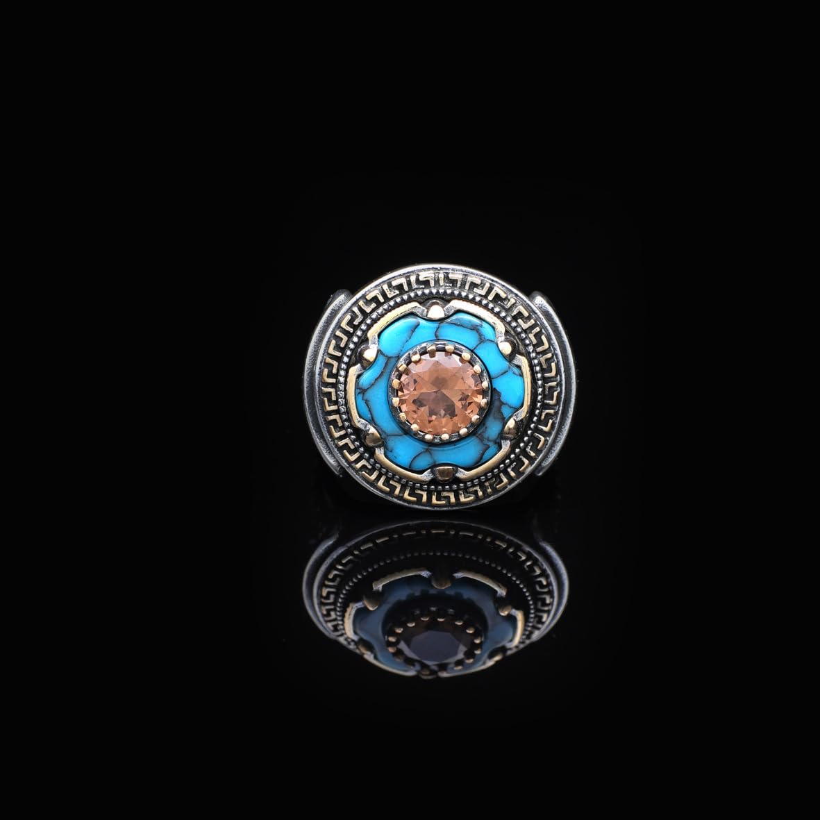 925 Sterling Silver Rotating Ring with Turquoise and Tiger Eye - Ottoman Inspired Men's Jewelry - Birthday Gifts