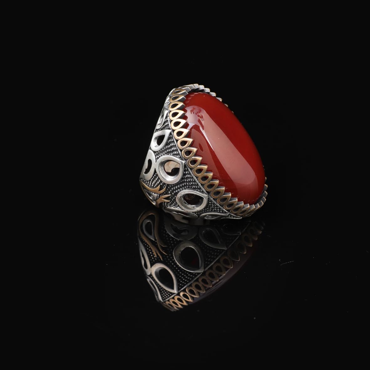 Carnelian Ring - Oval Gemstone - Large Handmade Ottoman Men Vintage 925 Sterling Silver Gemstone Ring with Silver Polishing Cloth Gift