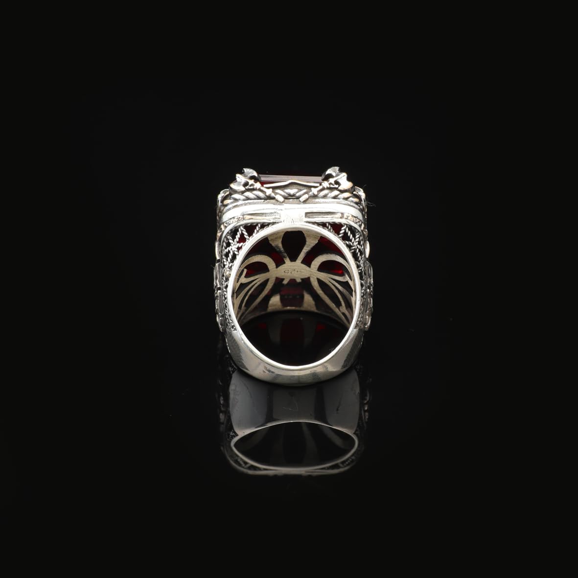 Vintage Large Garnet Ax Ring for Men - 925 Sterling Silver Turkish Handmade Polished Engagement Ring with Silver Polishing Cloth Gift