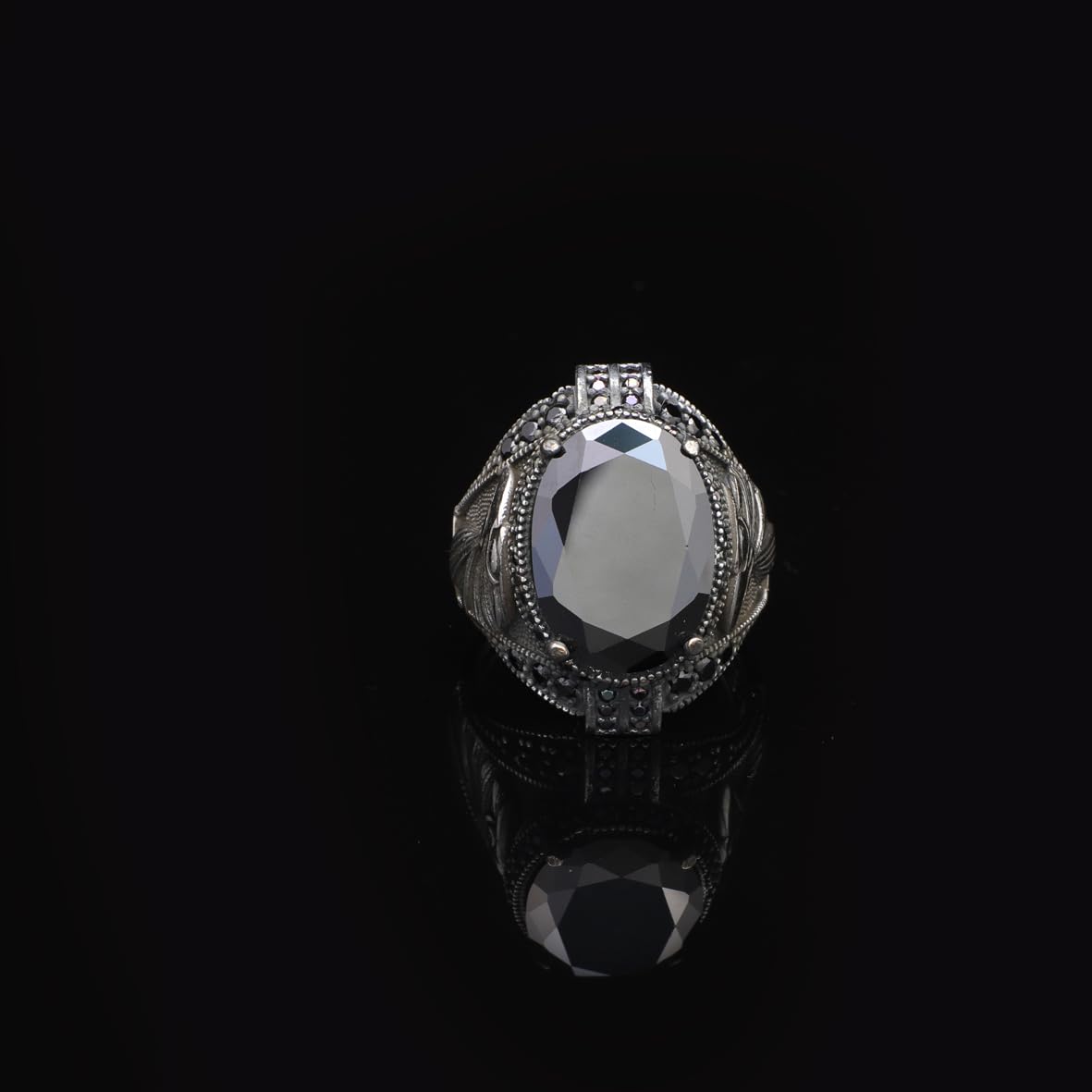 Sterling Silver Eagle Ring with Black Onyx - 925 Sterling Silver Eagle Ring with Black Onyx for Men - Birthday Gifts