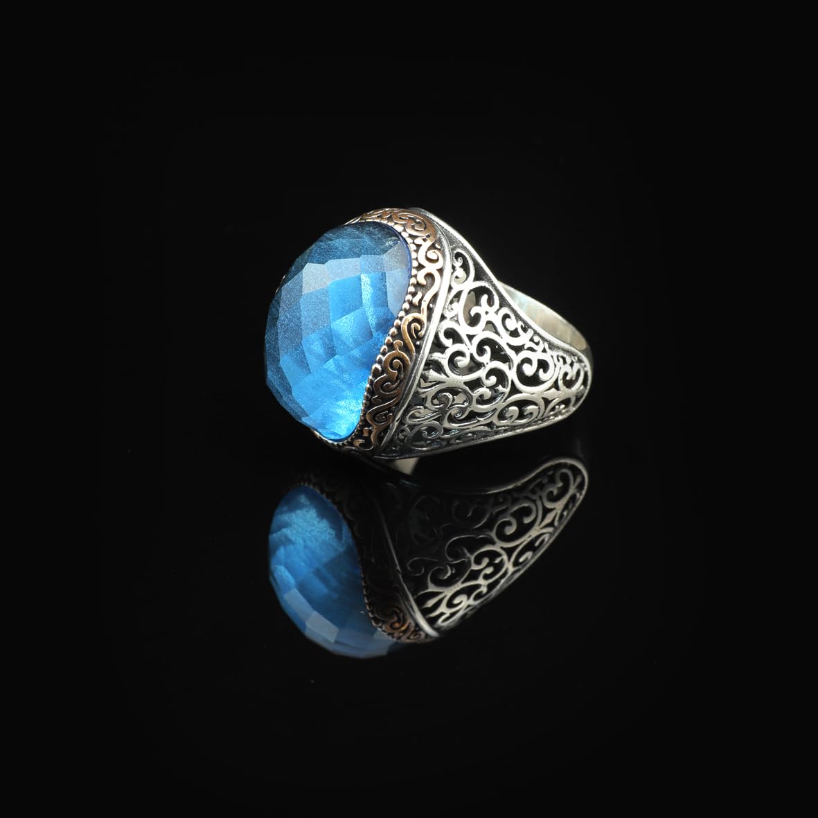 Vintage Handmade 925 Sterling Silver Men's Aquamarine Ring - 925 Sterling Silver Rings for Men - Handcrafted Ring for Men