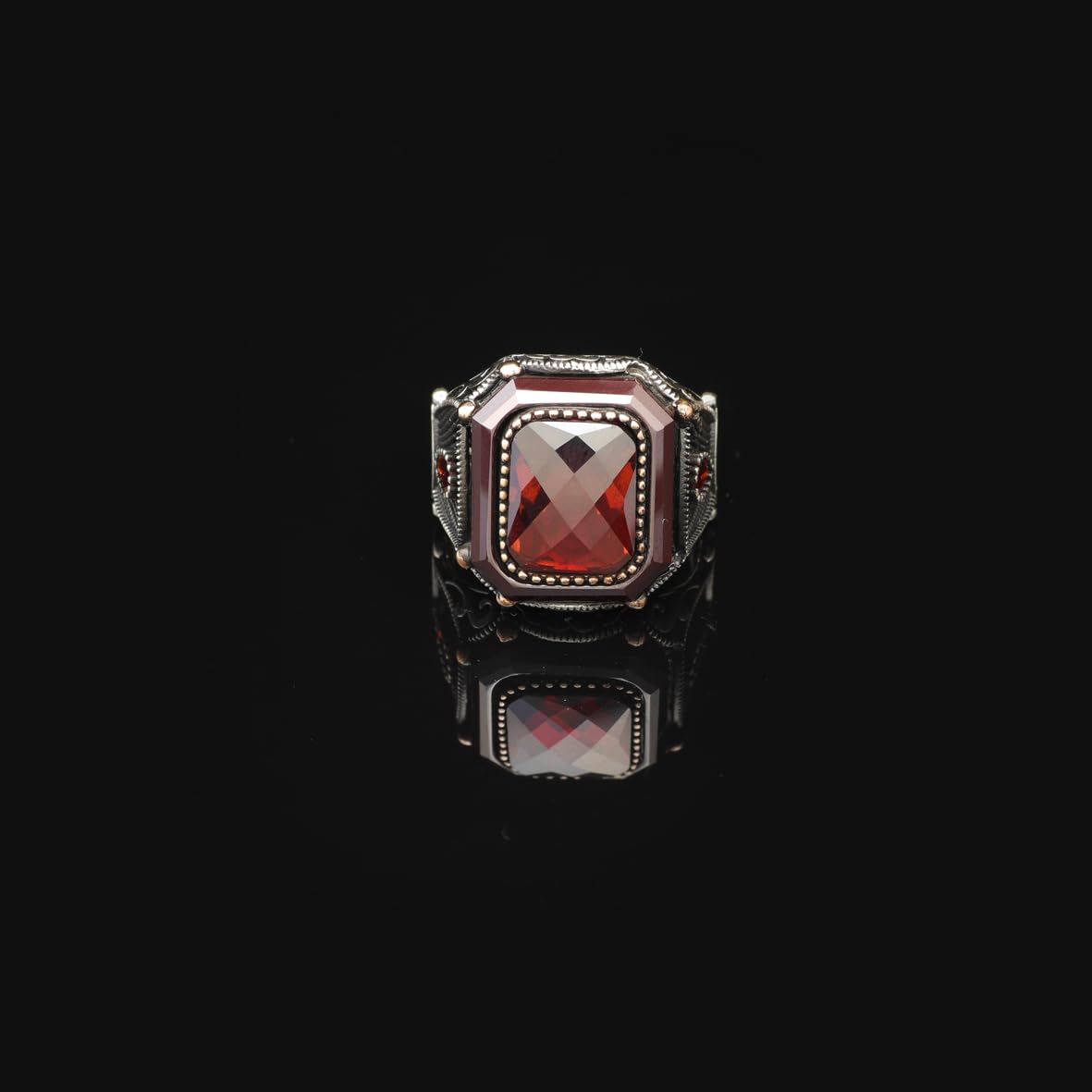 Handmade Vintage Men's Garnet Ring - 925 Sterling Silver Turkish Gemstone Ring