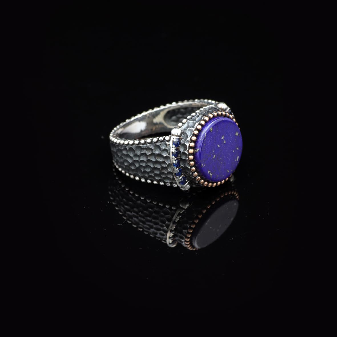Handmade Lapis Lazuli Signet Ring for Men - Vintage 925 Sterling Silver Pinky Ring with Polished Gemstone