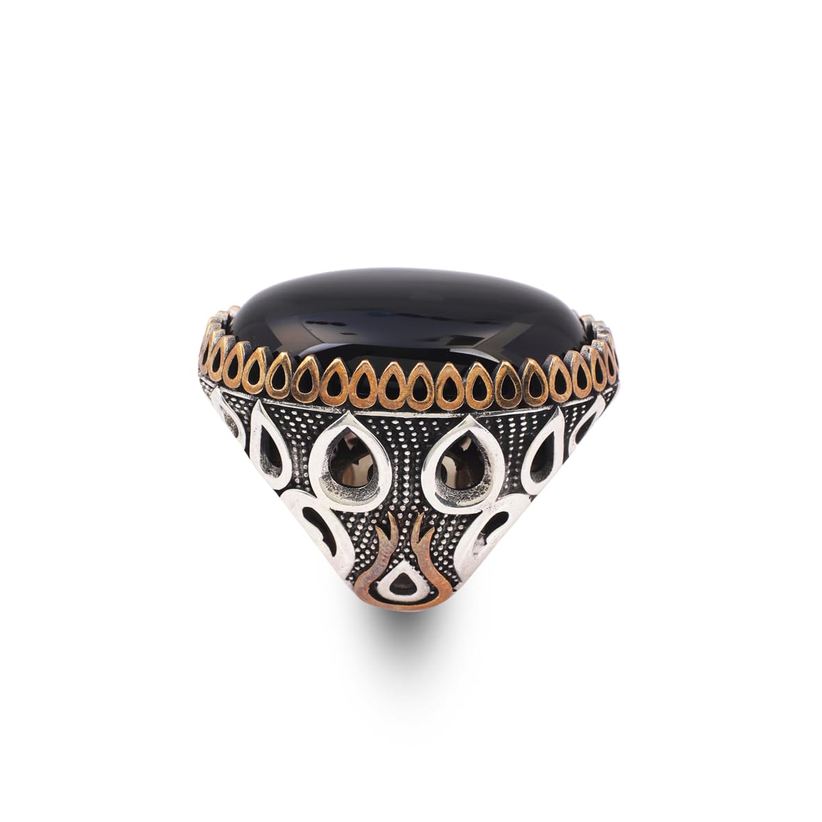 Handmade Onyx Ring with Oval Gemstone - Large Ottoman Style Men's Vintage 925 Sterling Silver Gemstone Ring with Silver Polishing Cloth Gift