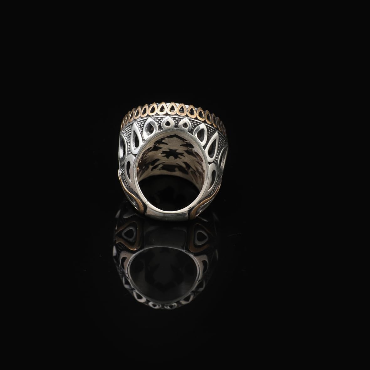 Men's White Turquoise Oval Gemstone Ring - Handmade Ottoman Style Large Sterling Silver Ring with Silver Polishing Cloth Gift