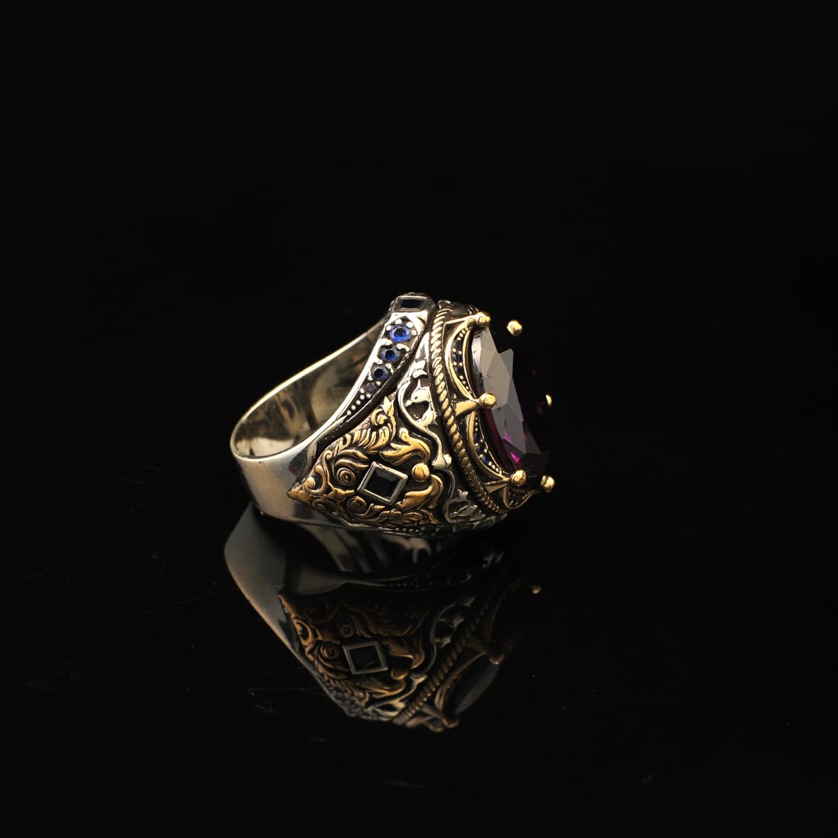 Ottoman amethyst ring vintage ring handmade chunky silver ring sterling silver ring large statement ring gemstone ring promise ring for him