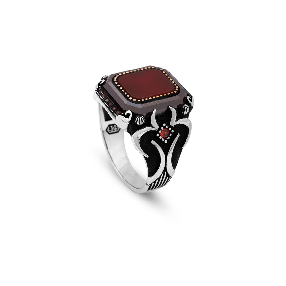 Vintage Carnelian Ring for Men - 925 Sterling Silver Turkish Gemstone Engagement Ring