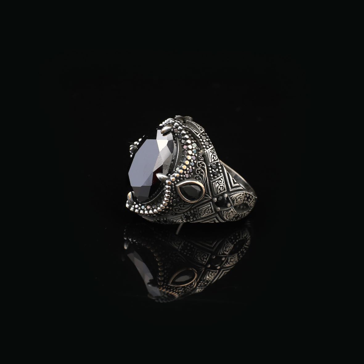 Vintage Ottoman Onyx Ring for Men – Handmade Gemstone Signet in 925 Sterling Silver – Custom Engraving Engagement Ring – Mens Silver Ring with Gift Silver Polishing Cloth