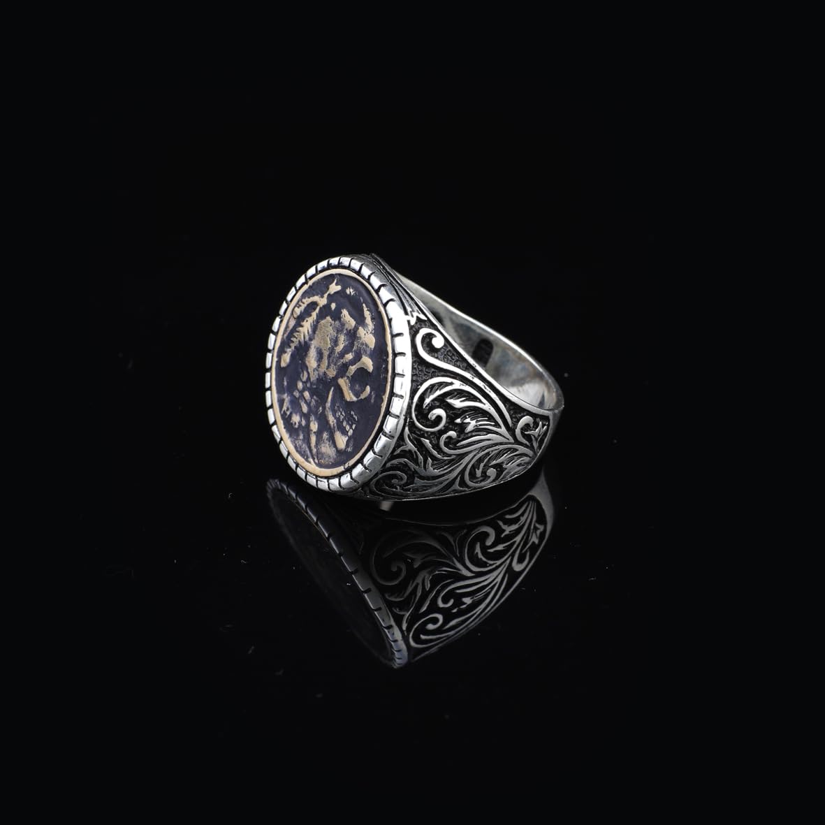 Handmade 925 Sterling Silver Custom Signet and Skull Ring - Men's Jewelry with Silver Polishing Cloth Gift