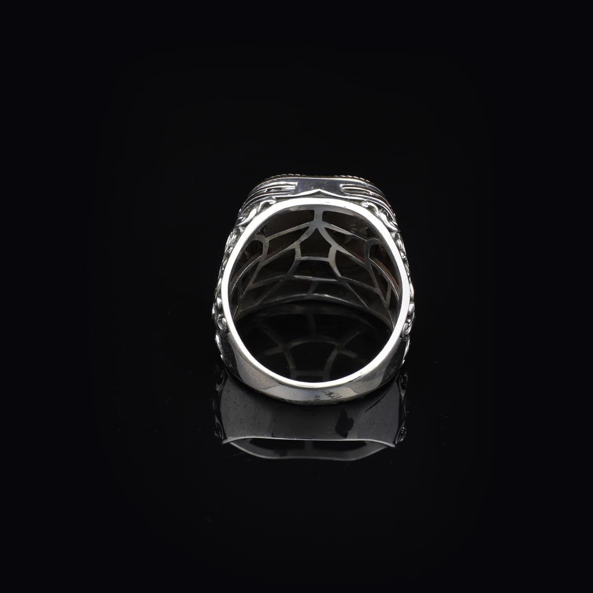Vintage Handmade Squeeze Amber Ring with Micro Onyx Stone - Men's 925 Sterling Silver Gemstone Jewelry Gift Set with Silver Polishing Cloth