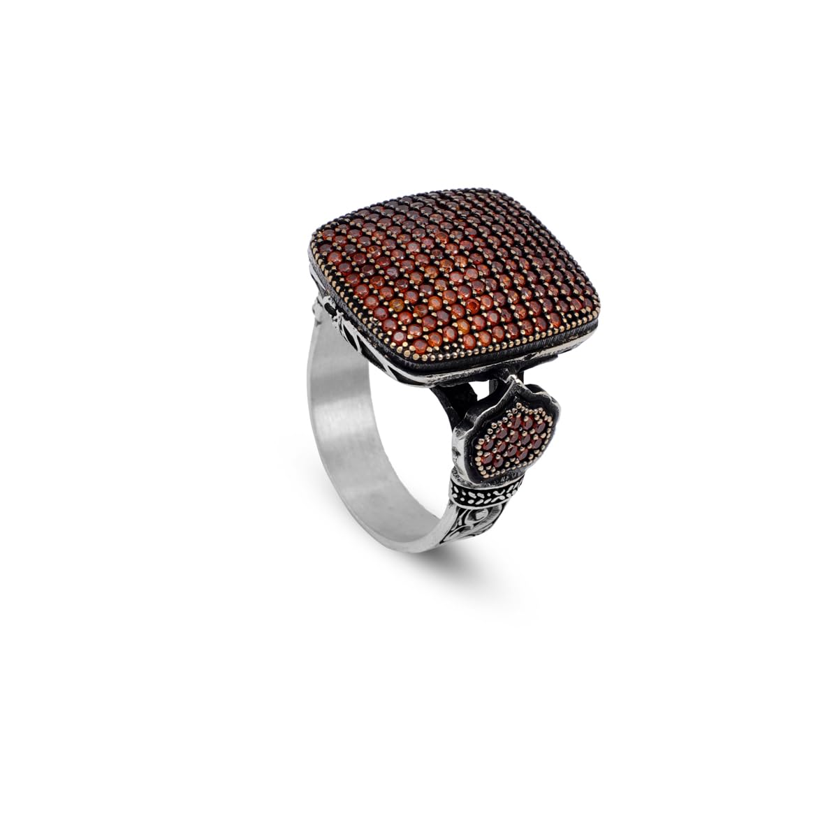 925 Sterling Silver Garnet Ring – Vintage Handmade Micro Stone Statement Ring for Men – Polished Engagement Ring with Custom Engraving & Silver Polishing Cloth Gift