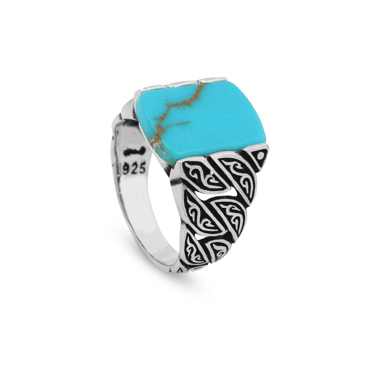 Mens Turquoise Ring Ottoman Vintage Ring Sterling Silver Ring Pinky Ring Silver Signet Ring Gemstone Ring Ottoman Statement Ring Vintage Ring Gift for Him