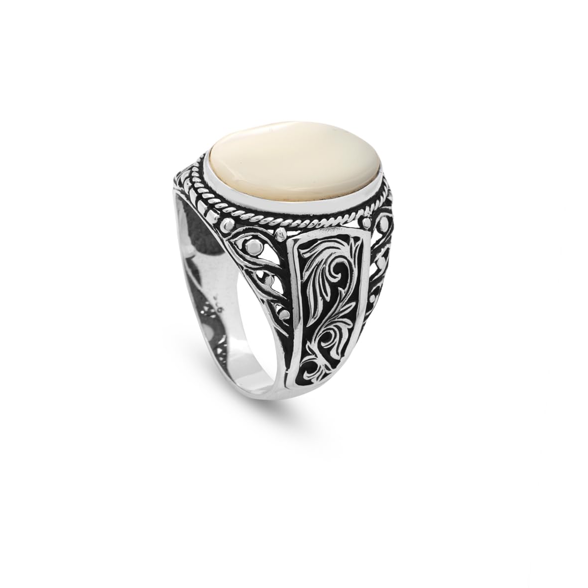 Mother of Pearl Ring Signet Ring Pinky Ring Ottoman Vintage 925 Sterling Silver Promise Engagement Gemstone Ring Gift for Husband
