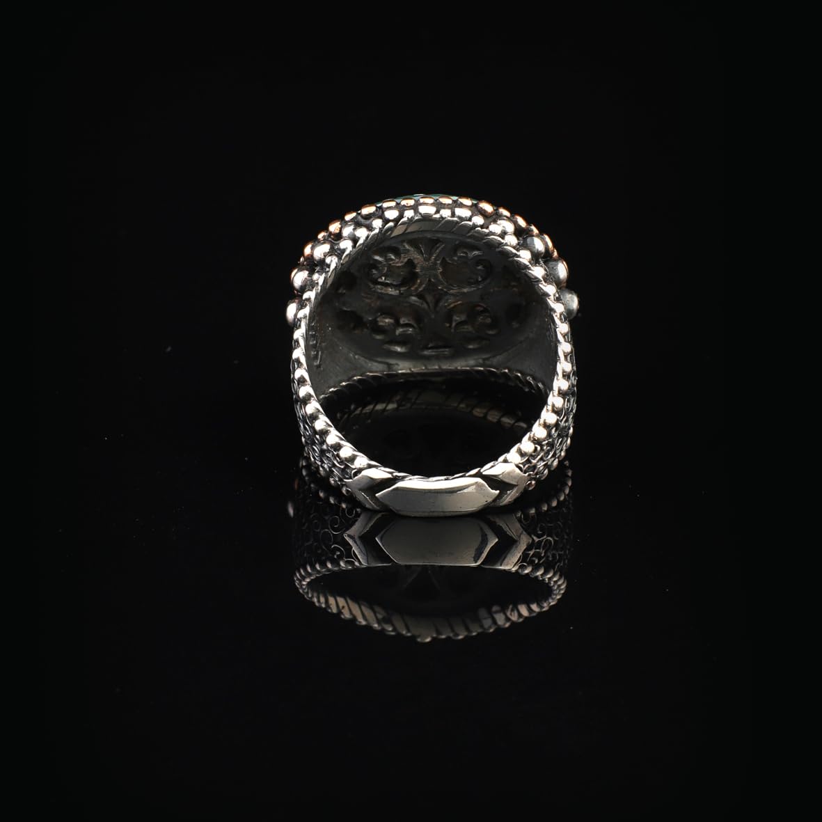 Tree of Life Jade Signet Ring - Sterling Silver Pinky Ring for Men with Gemstone