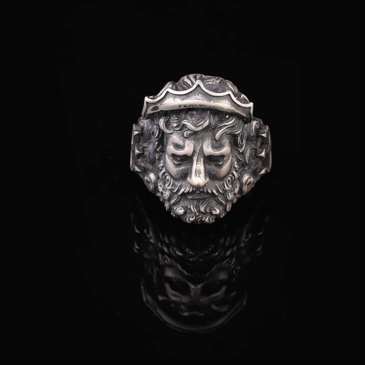 Handmade 925 Sterling Silver Poseidon Mythology Ring - Men's Jewelry
