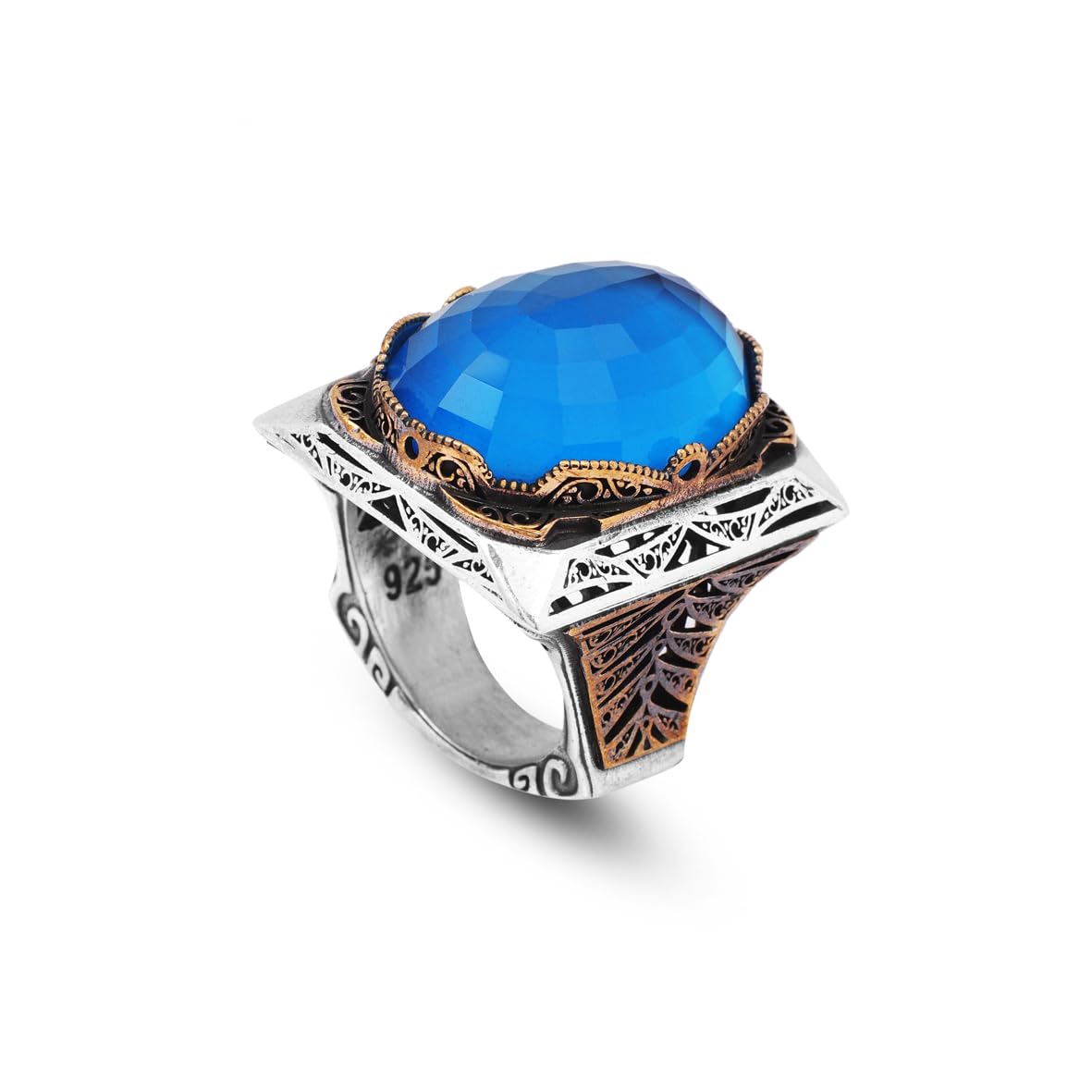 Aquamarine Ring - Large Gemstone Ring for Men