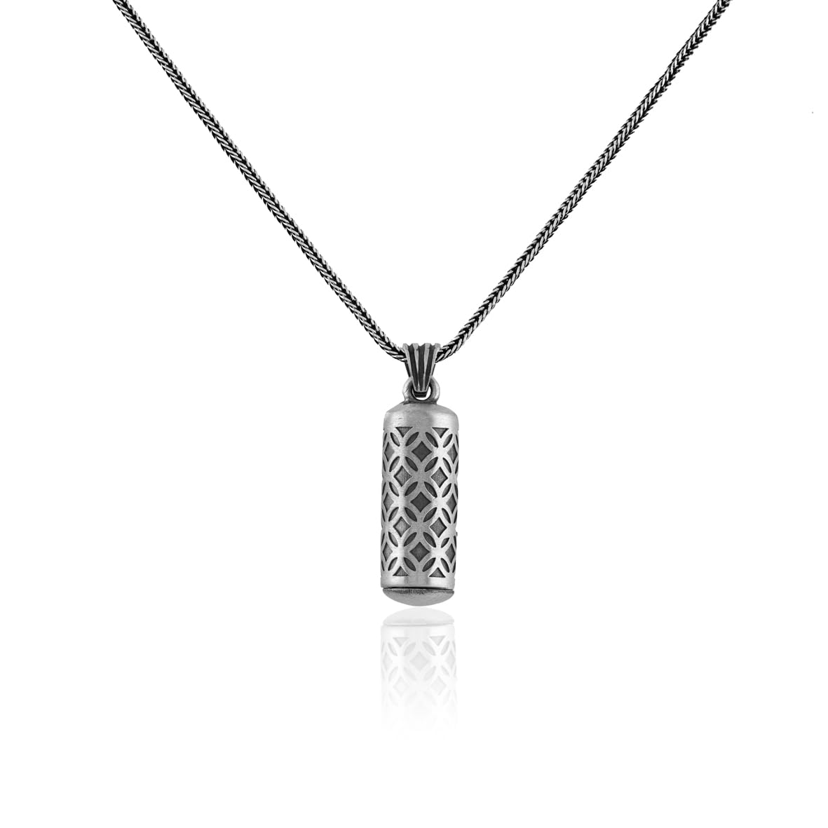Sterling Silver Pill Box Pendant Necklace – Polished Prayer Box Locket Pendant – Oil Pendant Necklace for Men – Silver Chain Mens Pendant